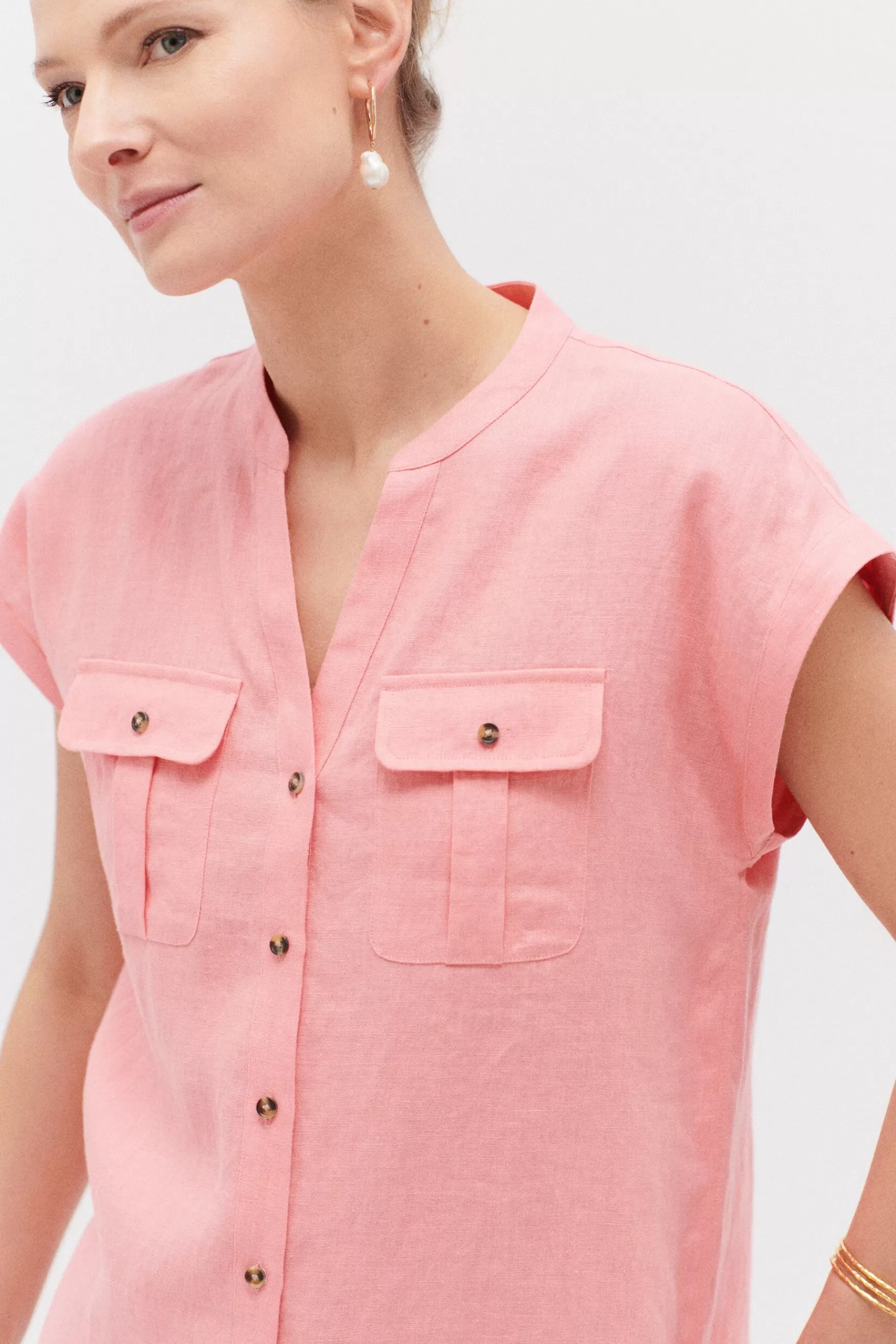 Cheap Chemise Gina 100% Lin Rose Corail Femme Blouses