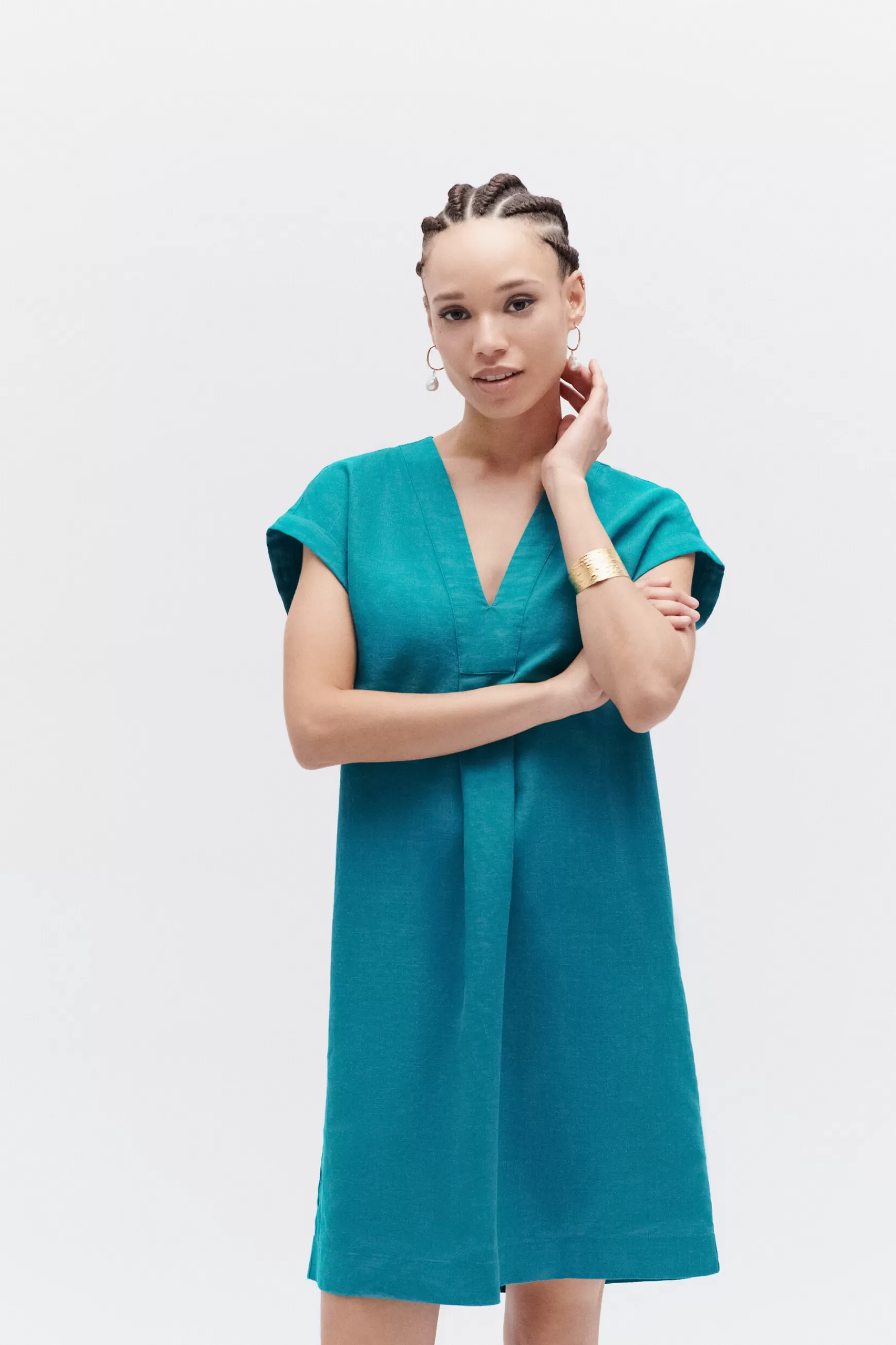 Sale Robe Mirabelle 100% Lin Vert Emeraude Femme Robes
