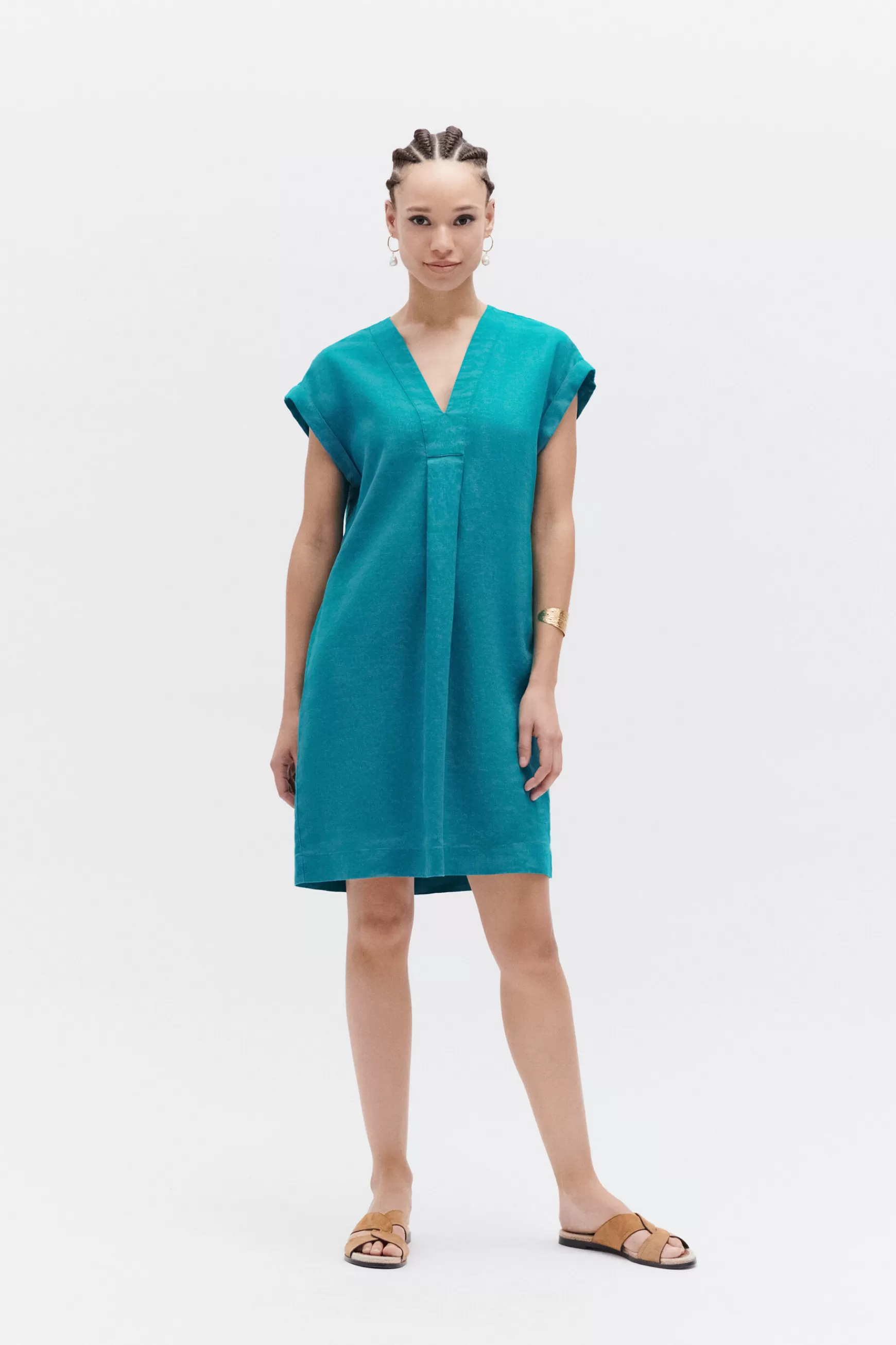 Sale Robe Mirabelle 100% Lin Vert Emeraude Femme Robes